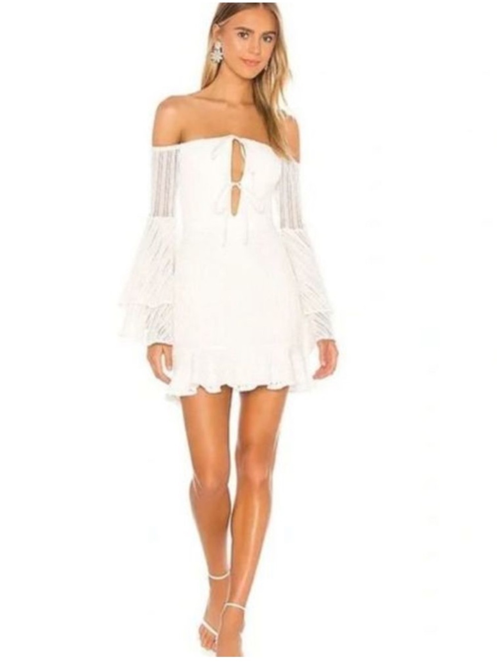 NWT Michael Costello x Revolve Orchid Mini Dress $248. Crochet Off Shoulder M